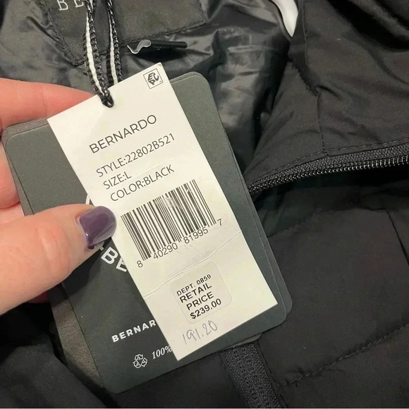 NWT Bernardo Eco Plume Long Puffer Coat Shiny hood size Largee - Picture 8 of 14